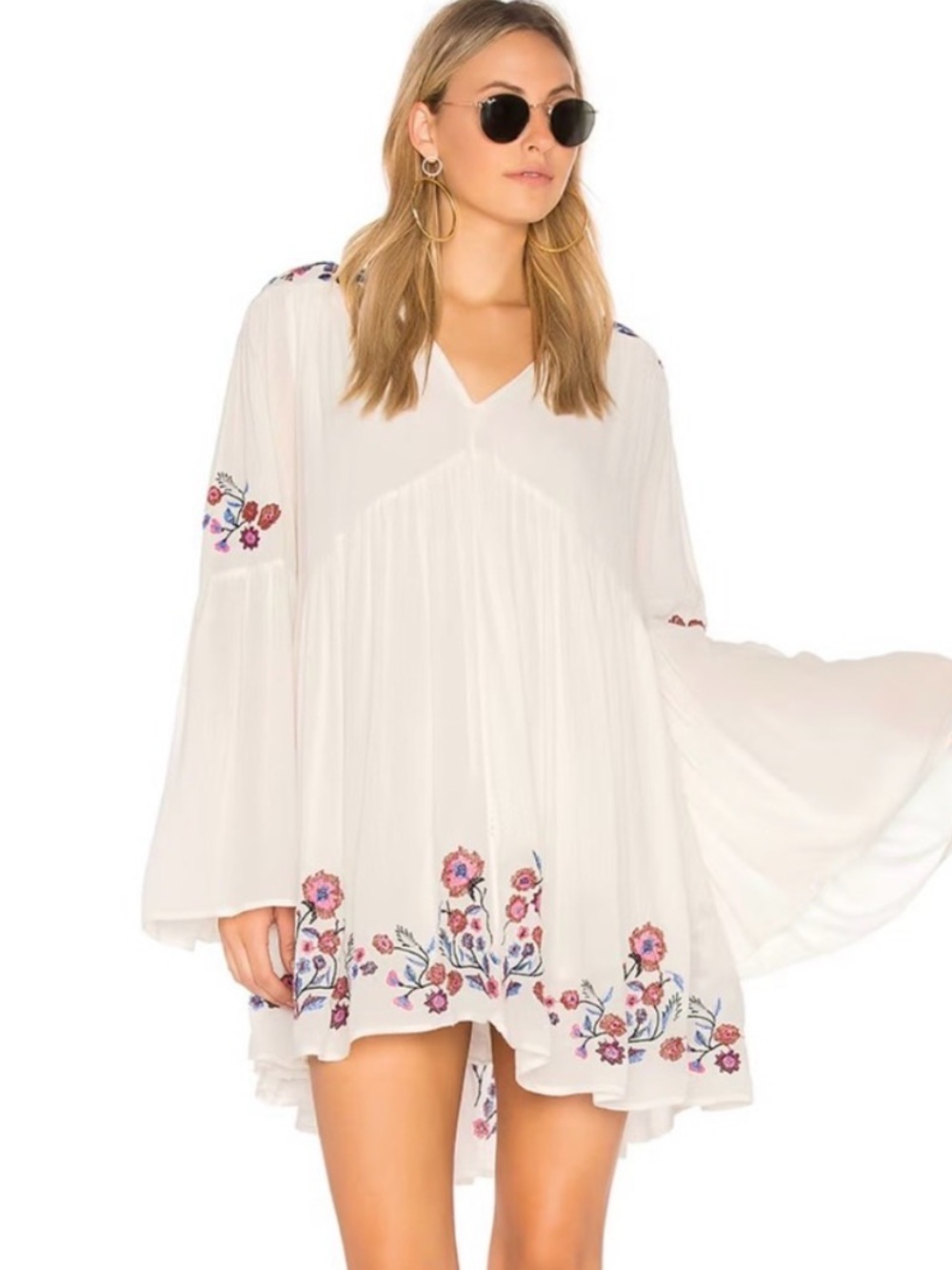 Free People Cream Gauze V-Neck Tunic